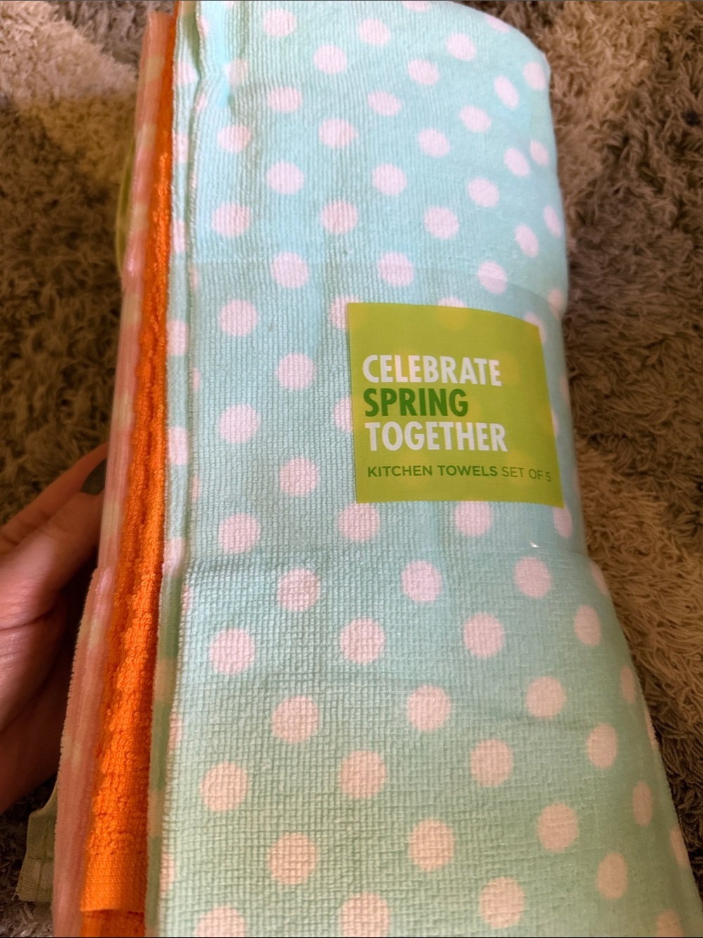 Polka Dot Spring Kitchen Towel Set - Mint, White, Pink, Yellow & Orange